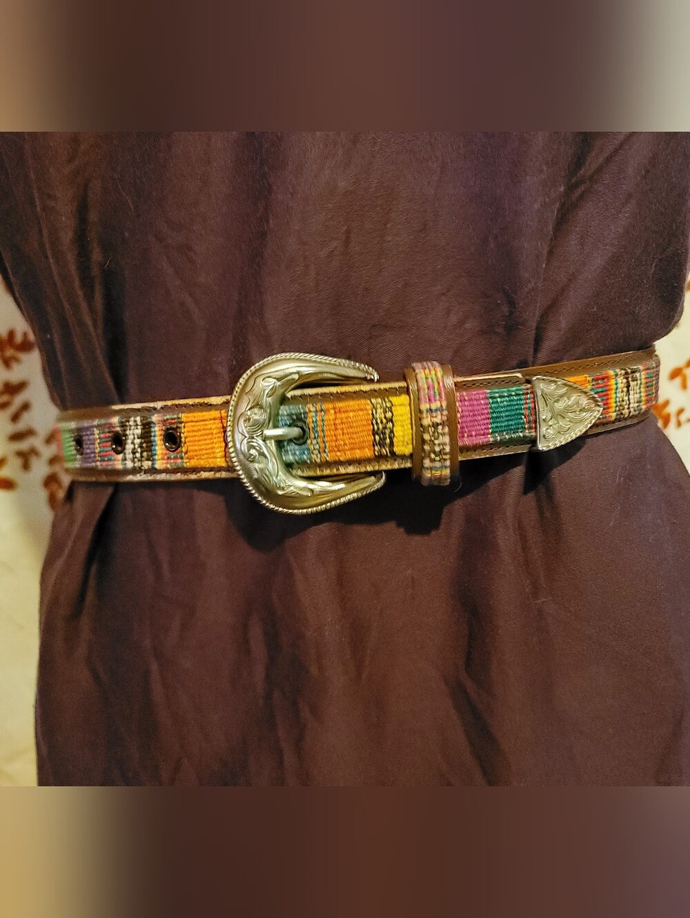 Multicolor Woven Women’s Belt with Silver-Tone Western Buckle